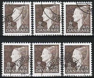 FRIMÆRKER DANMARK | 1997 - AFA 1153 - Dronning Margrethe - 4,75 Kr. brun x 6 stk. - Pænt hjørne stemplet 